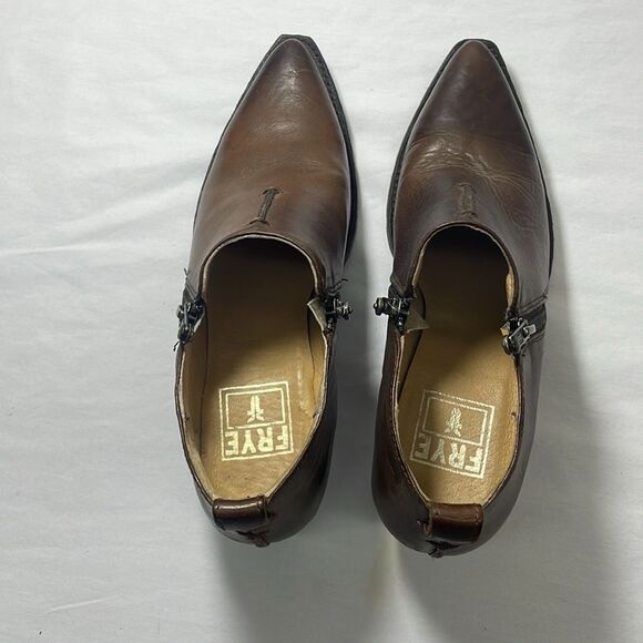 Frye Sacha Moto Brown Leather Boots Polished Finish Classic Design Size 8.5 - Picture 6 of 12